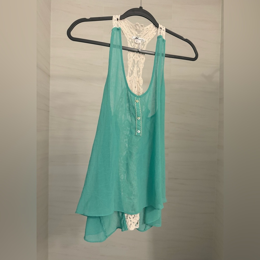 Beautiful turquoise and cream macrame shirt , size L